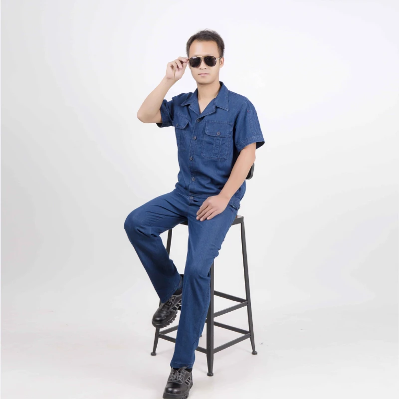 Denim short-sleeved overalls