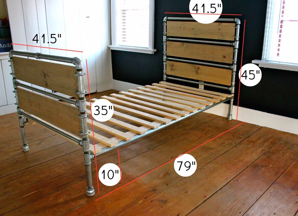 DIY bed frame with cast iron pipe fittings