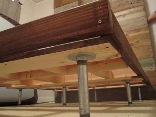 DIY bed frame with cast iron pipe fittings