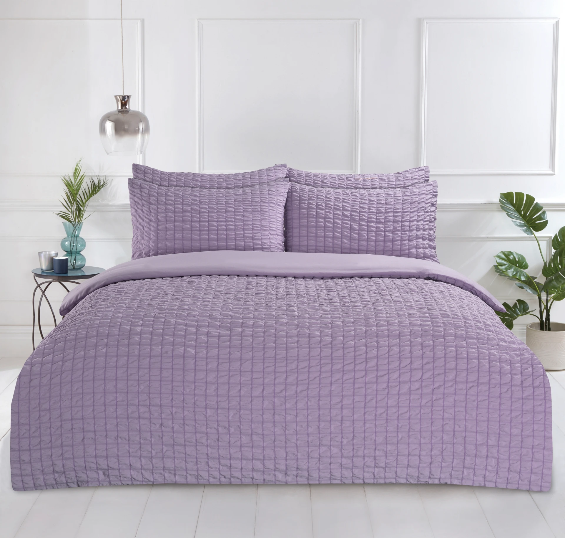 Luxury Microfiber Solid Seersucker Bedding Set with Pillowcase Collection