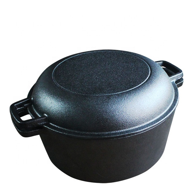 PRE-SEASONED 5QT CAST IRON DUTCH OVEN WITH SKILLET LID - 10.23” (26 CM) DIAMETER, 4.8 L