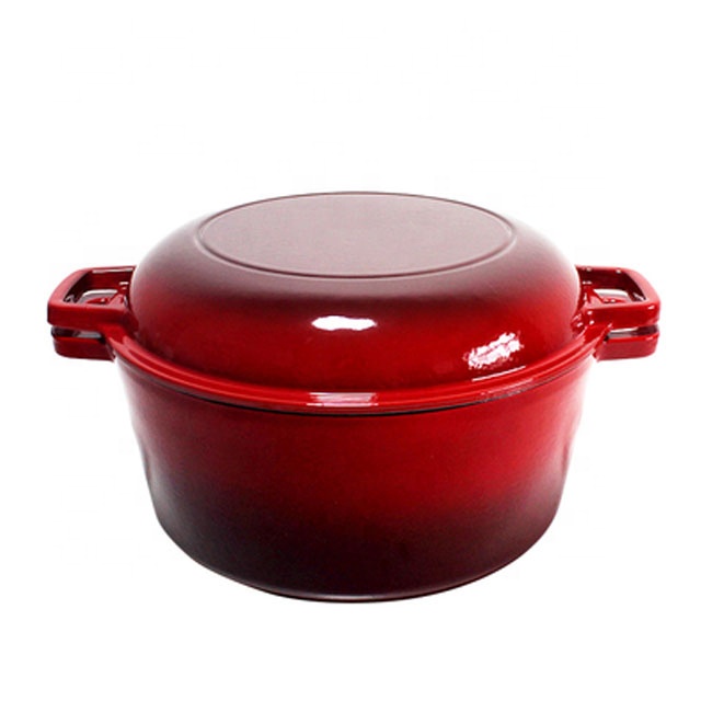 Custom 2 in 1 Enameled Cast Iron Cooking Pot OEM Kitchen Cookware
