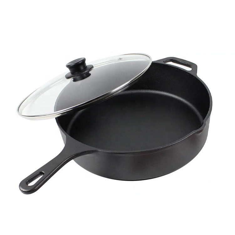 12-INCH/30,5 CM CAST IRON SKILLET SAUTE PAN SET (EXTRA DEEP),  GLASS LID