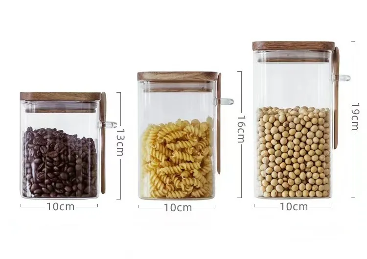 Square Glass Jar with Wooden Lid Square Glass Jar with Wooden Lid
