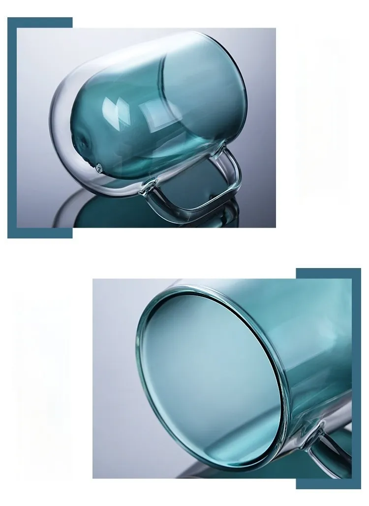 Double wall glass cup with handle