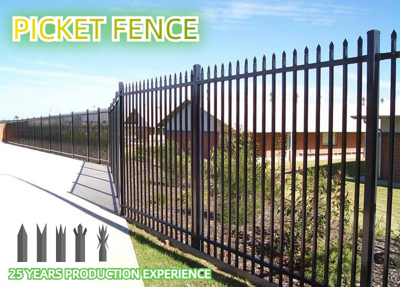Building Material 6FT 8FT Black Galvanized Steel Metal Fence Panels Picket Fence
