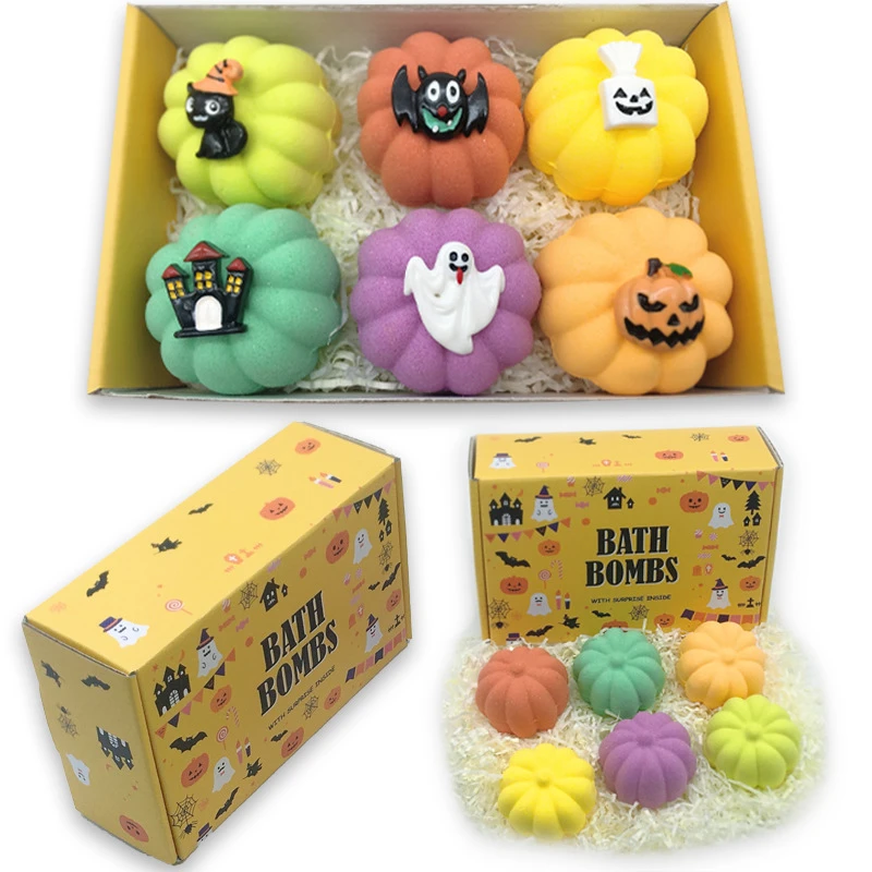 Halloween Pumpkin Bath Fizz Ball Gift Set Skin Care Plant Pure Custom Natural Kids Bath Bombs Soaking Salt Ball 80g