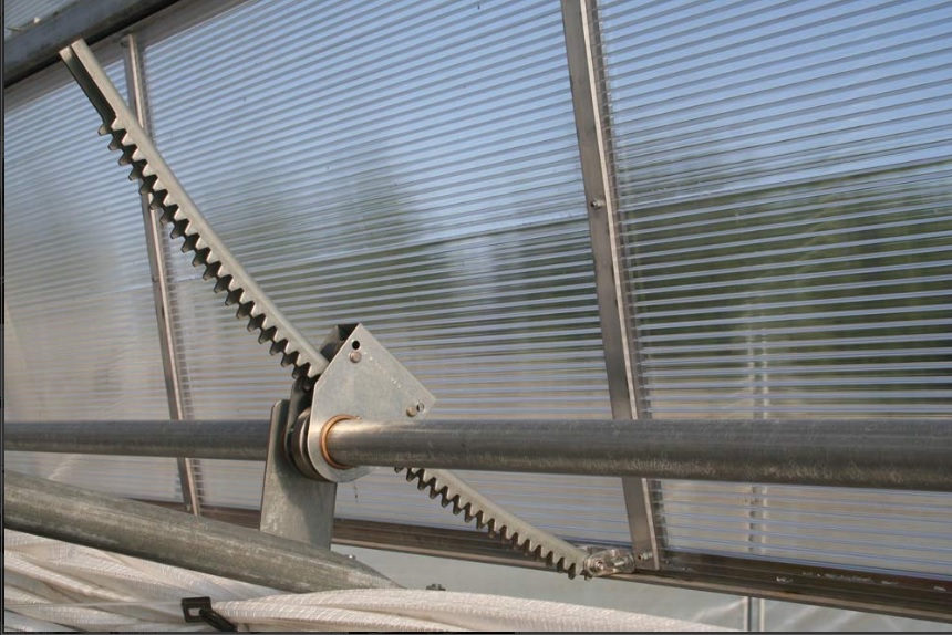 greenhouse ventilation rack and pinion