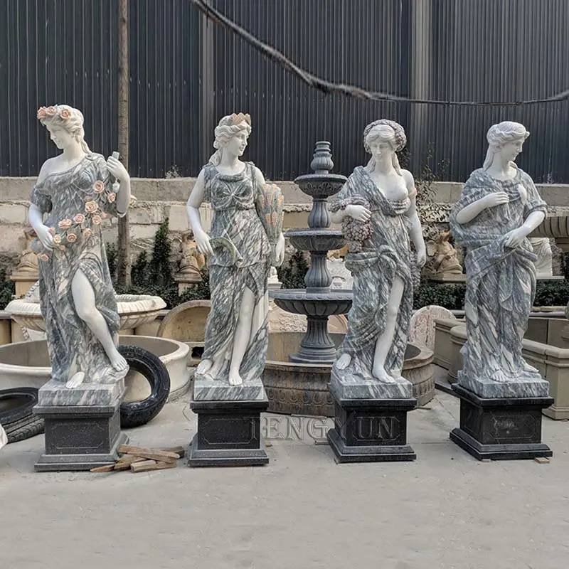 Courtyard Decor Life Size Green Marble Four Season Statues For Sale
