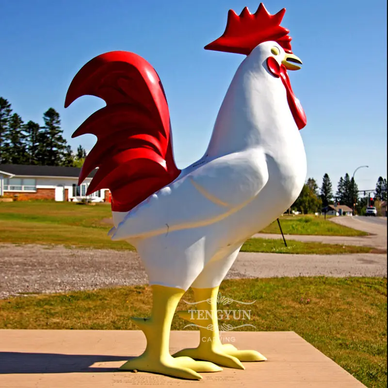 Large Size Fiberglass White Rooster Art Sculpture Home Decoration Resin Cock Statue  For Sale