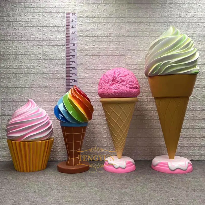Modern Fashion Design Garden Large Size Resin Fiberglass Ice-Cream Sculptures for Sale