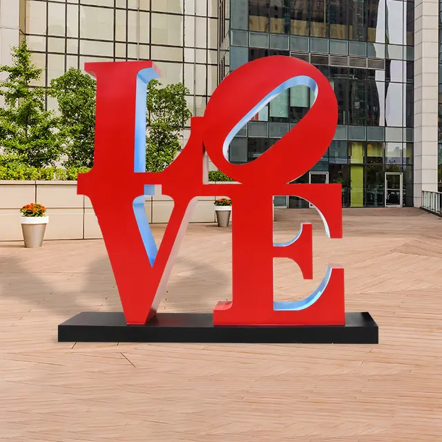 Stainless Steel LOVE Sculpture Landscape Metal Steel Sculpture Painted Red Letters For sale