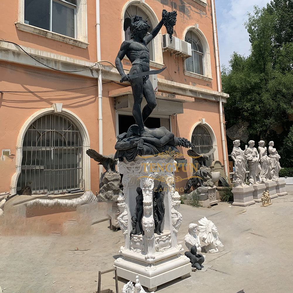 Custom famous bronze Perseus killing Medusa myth statue defeat medusa head with marble base (4)