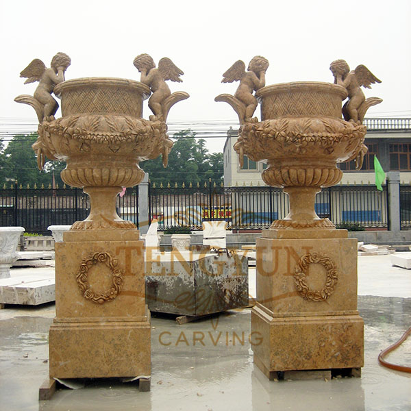 hand carved marble flowerpot
