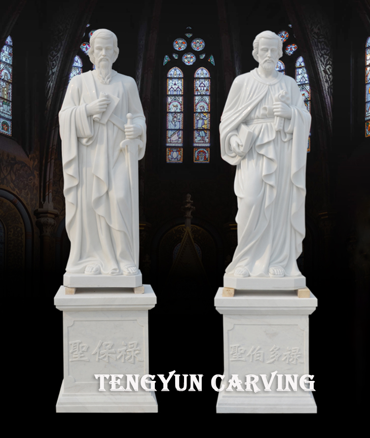 Marble sculpture of the church of the Twelve Apostles White marble sculpture of St. Paul St. Peter (1)