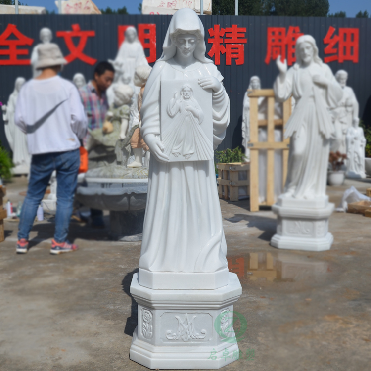 Hand Carved Garden Religious Christian Figure Statue Large Size Church Female Sculpture Holding Jesus Relief (1)