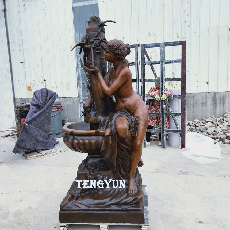 Outdoor Garden Decortive Bronze Nude Female Statue Water Fountain (3)