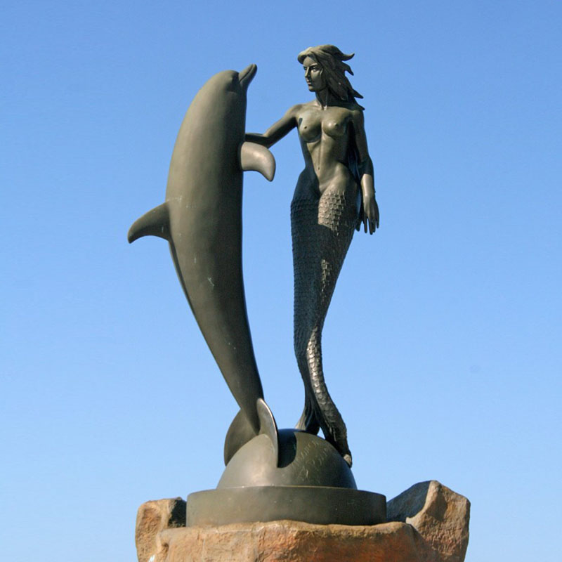 bronze mermaid statue with dolphin sculpture (4)