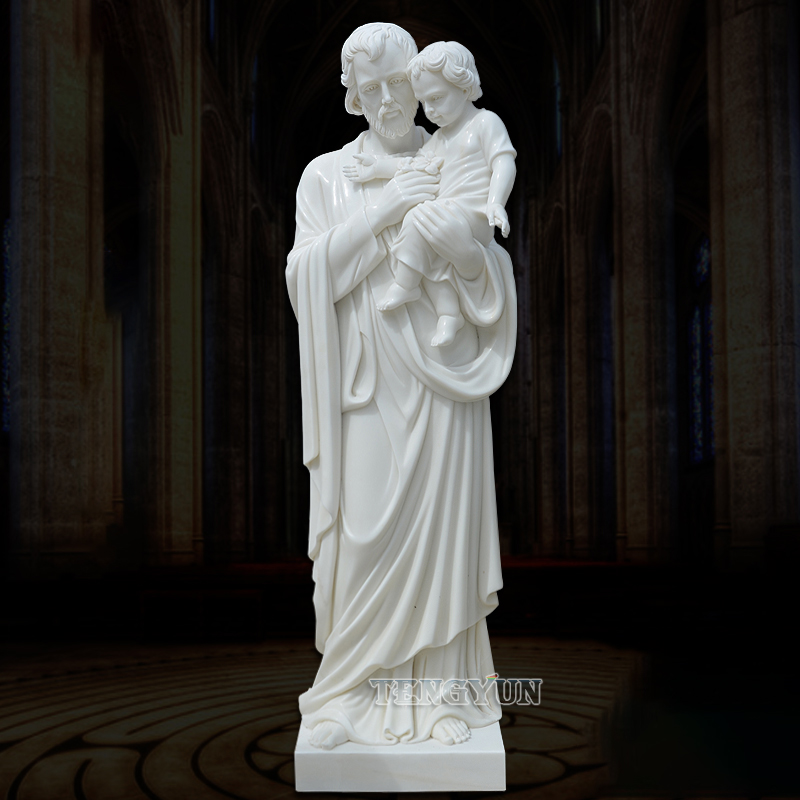 Religious Christian Life Size St. Joseph Holds Baby Jesus Marble Statue (5)