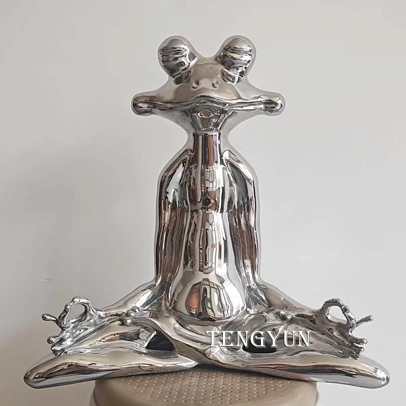 Home Decorative Stainless Steel Yoga Frog Sculpture