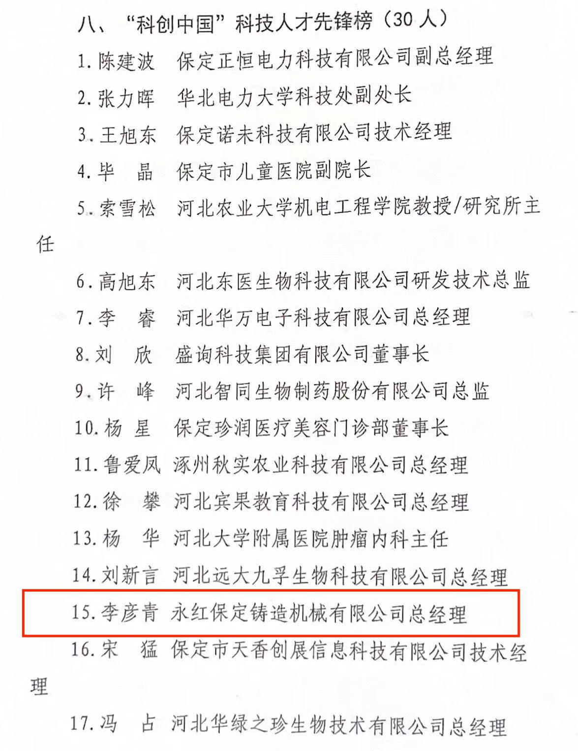 【Good news】1 achievement and 1 person of our company were selected into the list of &quot;Science and Technology Innovation China&quot; pilot city (Baoding) construction projects in 2022