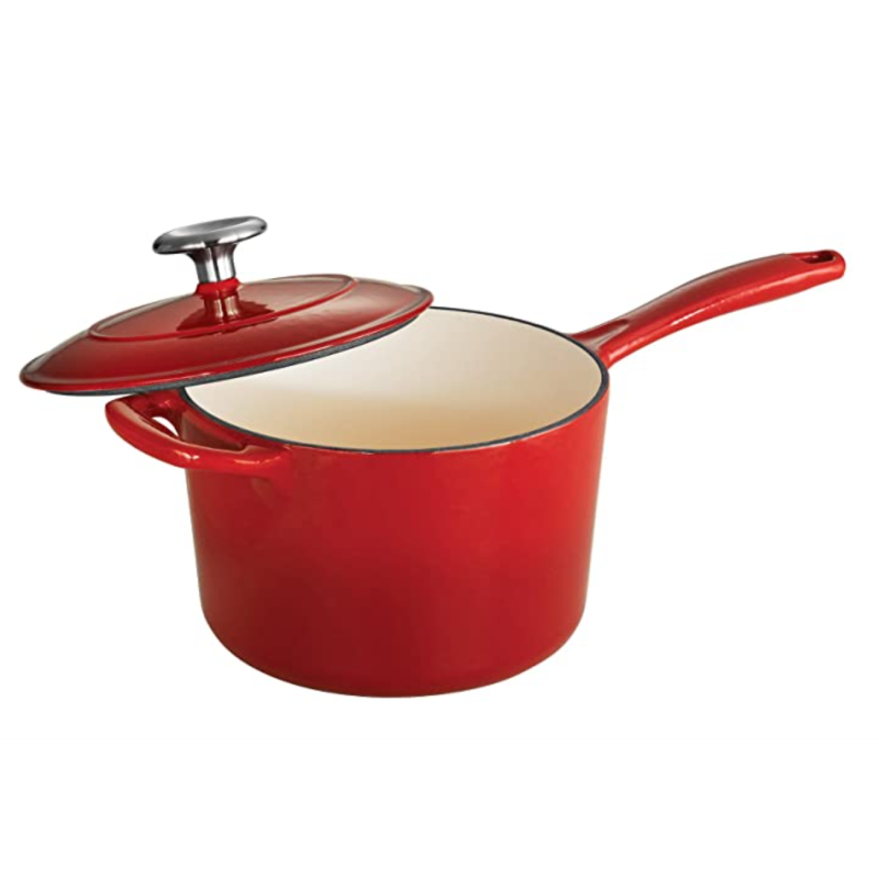 Covered Sauce Pan Enameled Cast Iron 2.5-Quart, Red