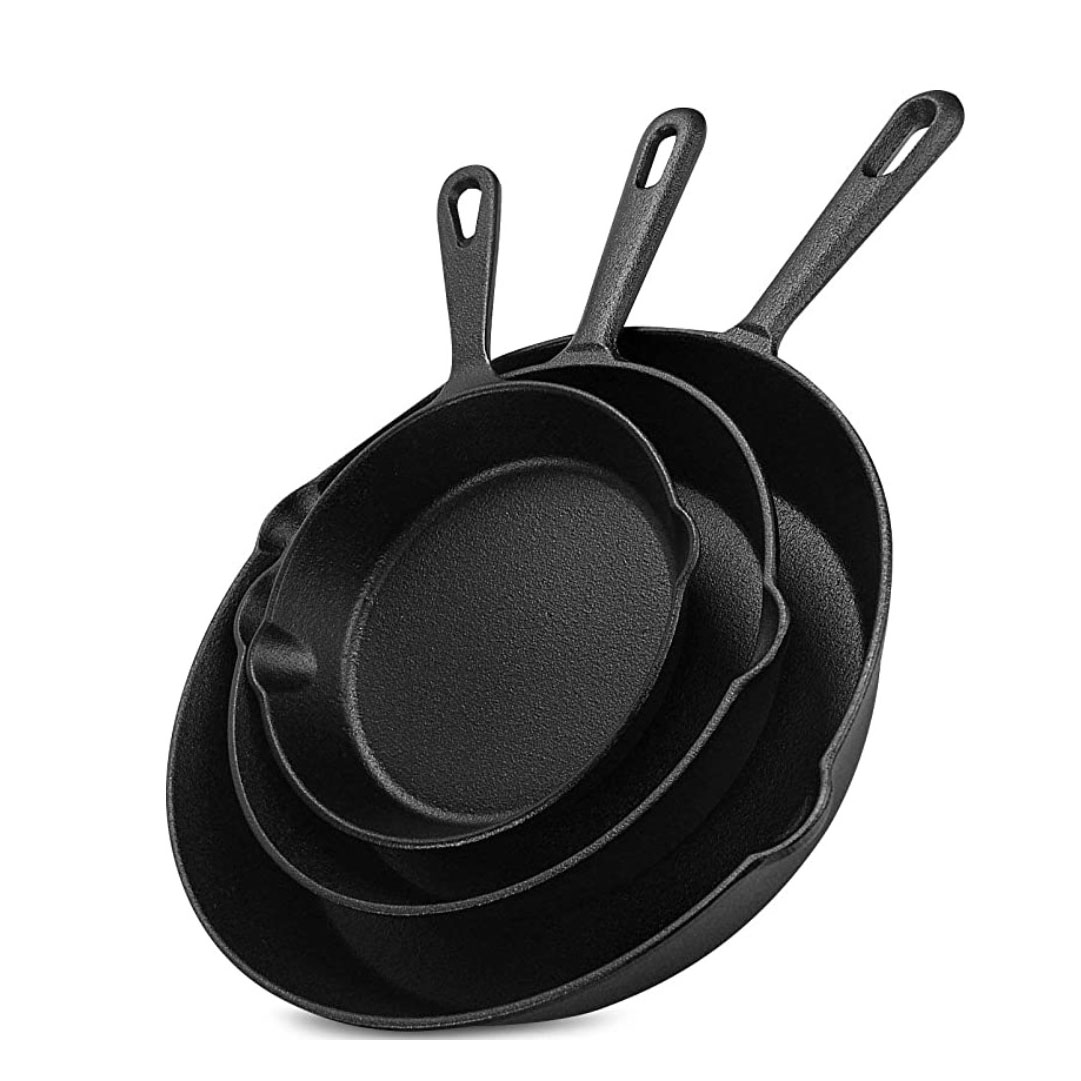 Pre-Seasoned Cast Iron Skillet Set  3-Piece – 6 Inch, 8 Inch and 10 Inch