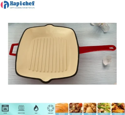 BBQ Camping Cookware Enamel Square Cast Iron Skillet Griddle Grill Pan, Cast Iron Cookware, Cast Iron Casserole