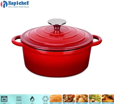 China Factory Cooking Pot Red Enamel Round Cast Iron Casserole, Cast Iron Cookware, Cast Iron Casserole