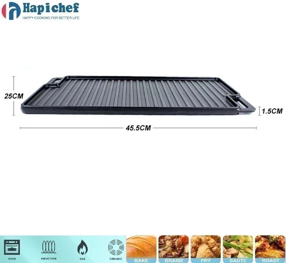 pit boss ដេញដែកហូឡង់ Cast Iron Grill /Griddle/Grill Pan/Griddle Plate/Griddle Pan