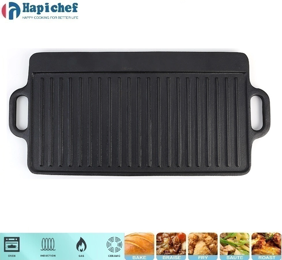 sams ដេញដែកហូឡង់ Outdoor Camping Cookware Pre-Seasoned Cast Iron Square Griddle Grill Pan