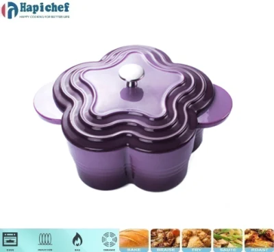 Purple Color Flower Shape Enamel Cast Iron Cookware, Cast Iron Cookware, Cast Iron Casserole