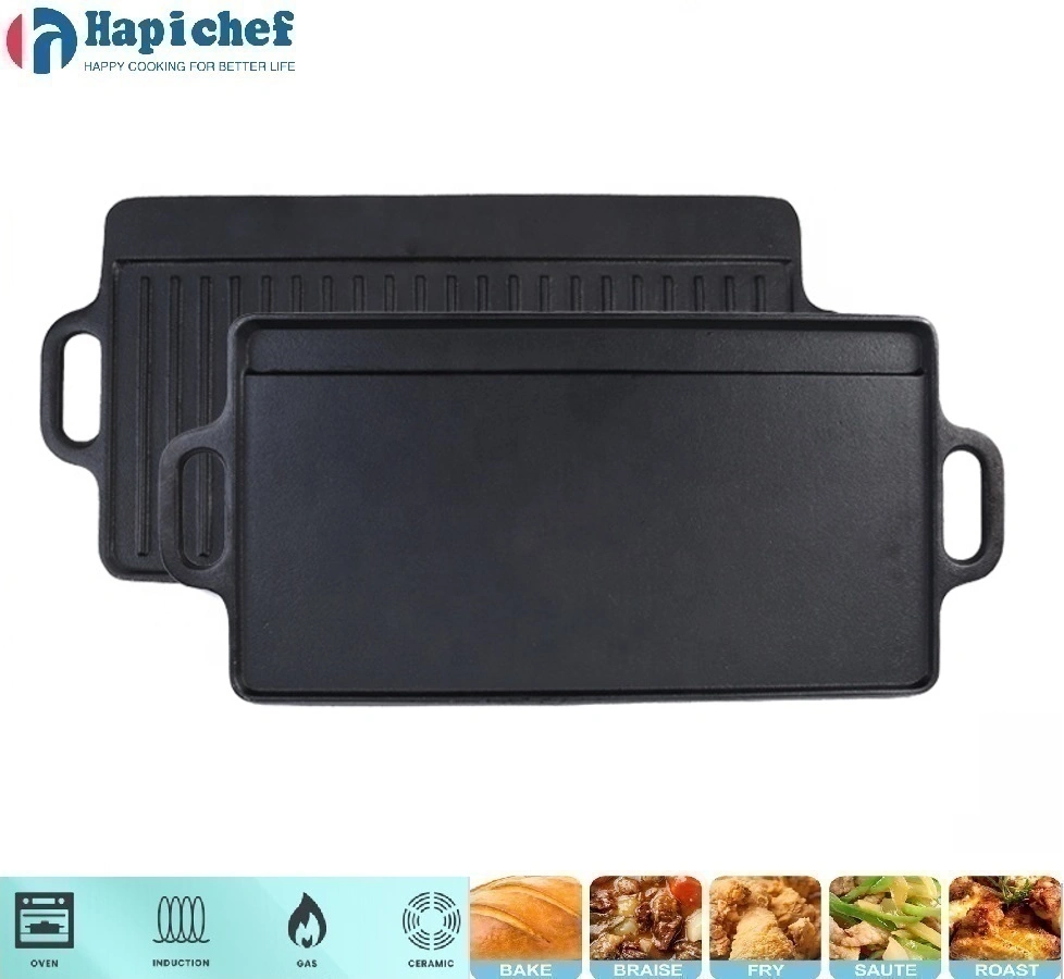 pit boss ដេញដែកហូឡង់ Outdoor Camping Cookware Pre-Seasoned Cast Iron Square Griddle Grill Pan