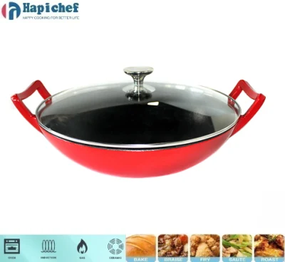 Household Enameled Thick Double-Ear Casseroles Wok Cast Iron Wok Pan with Handle, Kitchen Untensils, Kitchen Appliance