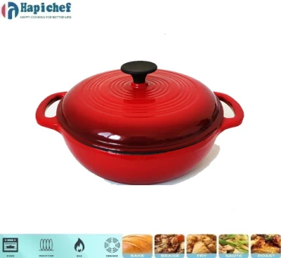 China Factory Shallow Enamel Cookware Cast Iron Dutch Oven Casserole with Cover, Cast Iron Cookware, Cast Iron Casserole
