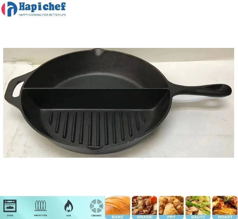 China Factory Cookware Half Griddle Half Pan Cast Iron Pot Frying Pan