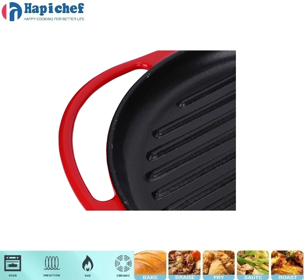 cast iron pot set exporter High Quality Nonstick Round Enamel Cookware Cast Iron Grill Griddle Pan