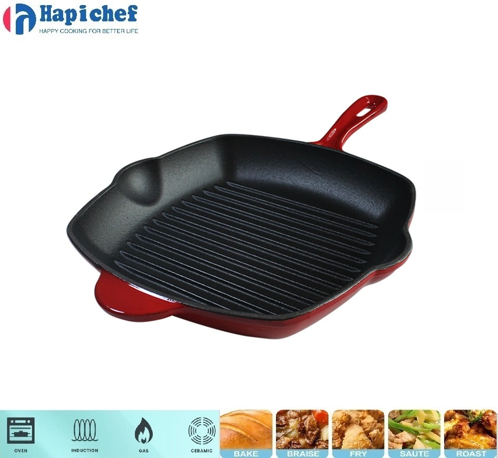 زنگ آلود لوهه جو ڊچ اوون Kamado BBQ Grill Pan Enamel Cookware Square Cast Iron Frying Pan