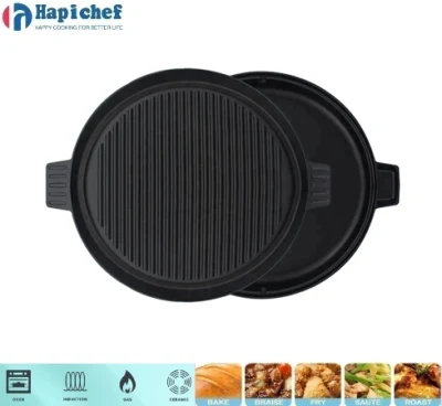 Factory Wholesale Kitchenware Pre-Seasoned Cast Iron Round Griddle Plate Grill Pan Cookware, Cast Iron Cookware, Cast Iron Casserole