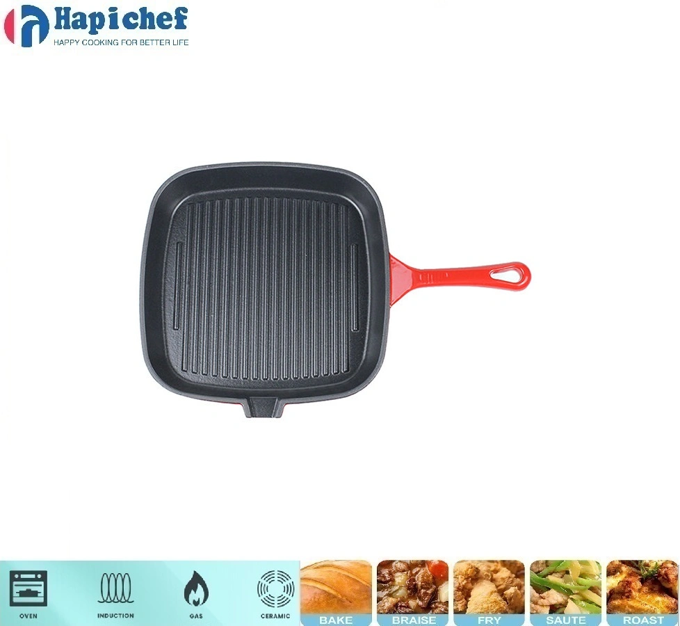 heart shaped cast iron dutch oven 24cm High Quality Enamel Cookware Square Cast Iron Griddle Grill Pan