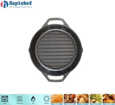 BBQ Outdoor Cookware Round Griddle Cast Iron Grill Pan, Cast Iron Pan, Cookware