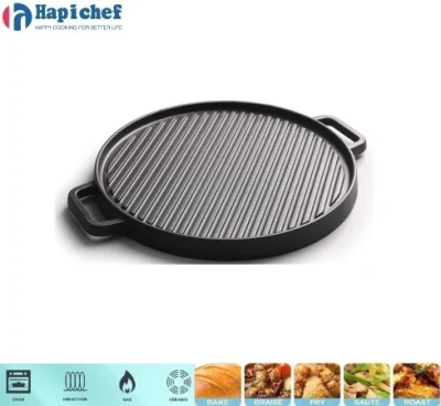 Cast Iron Round Frying Pan Grill Pan Pizza Pan with Two Handles, Cast Iron Cookware, Cast Iron Casserole