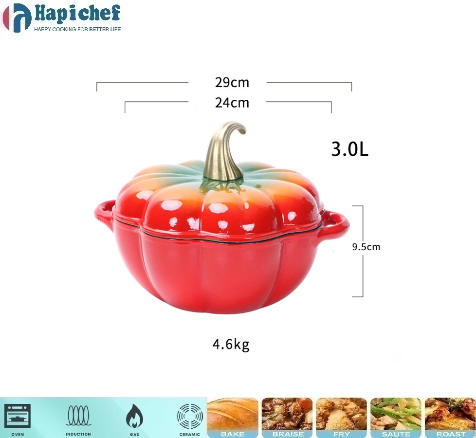 នៅលើតុមានចង្ក្រានដែក Enamel Pumpkin Pot Dutch Oven Casserole Cast Iron Cookware