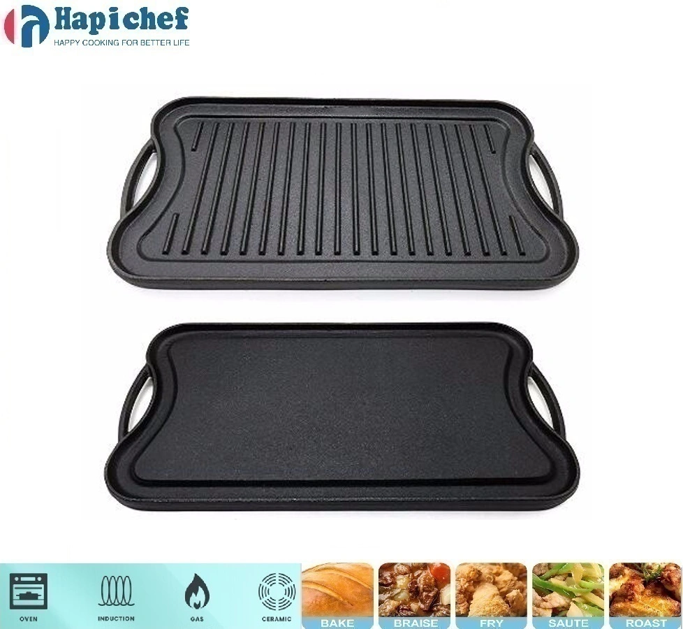 long cast iron griddle factories BBQ Outdoor Cookware Cast Iron Grill Pan Reversible Griddle