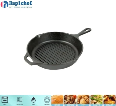 BBQ Restaurant Kitchen Cookware Cast Iron Round Griddle Grill Pan, Cast Iron Cookware, Cast Iron Casserole
