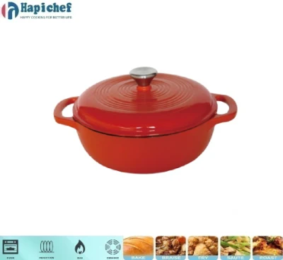 China Factory Shallow Enamel Cookware Cast Iron Casserole Dutch Oven with Cover, Cast Iron Cookware, Cast Iron Casserole