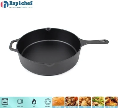 China Supplier 26cm Cast Iron Non Stick Frying Pan Milk Cooking Pot with Transparent Cover, Cast Iron Cookware, Cast Iron Casserole