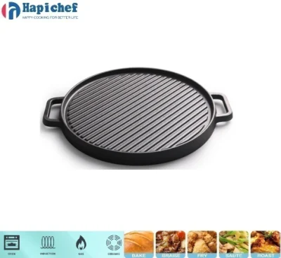 High Quality Cast Iron Vegetable Oil Fry Pan Grill Pan Pizza Pan with Two Handles, Cast Iron Cookware, Cast Iron Casserole