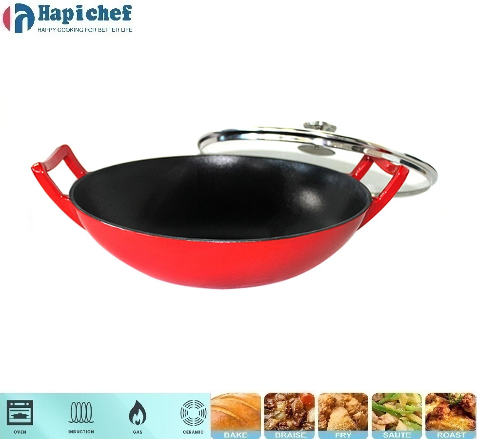 hjerteformet nederlandsk ovn i støpejern High Quality Chinese Double Handle Cast Iron Wok