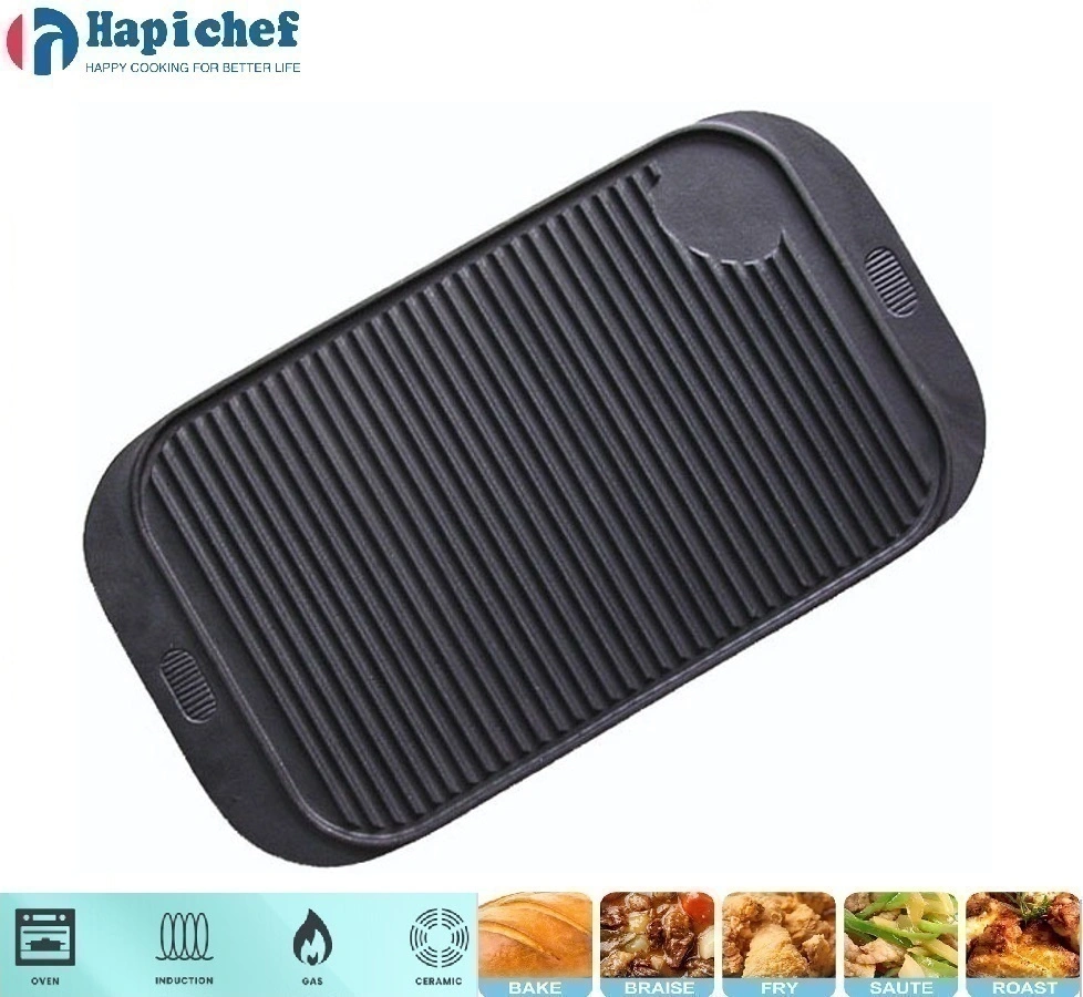 pit boss ដេញដែកហូឡង់ Hot Selling Cast Iron Griddle Flat Frying Pan Reversible Roasting BBQ Grill Pan Griddle Plate